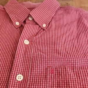 Izod Button Down Sturdy Long Sleeve Plaid Red White Classic Mens's Sz LARGE/TALL